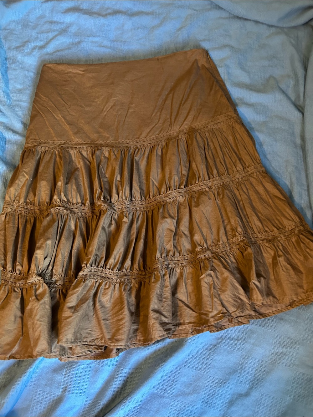 100% Cotton Brown Tiered Skirt with Lacs- Women